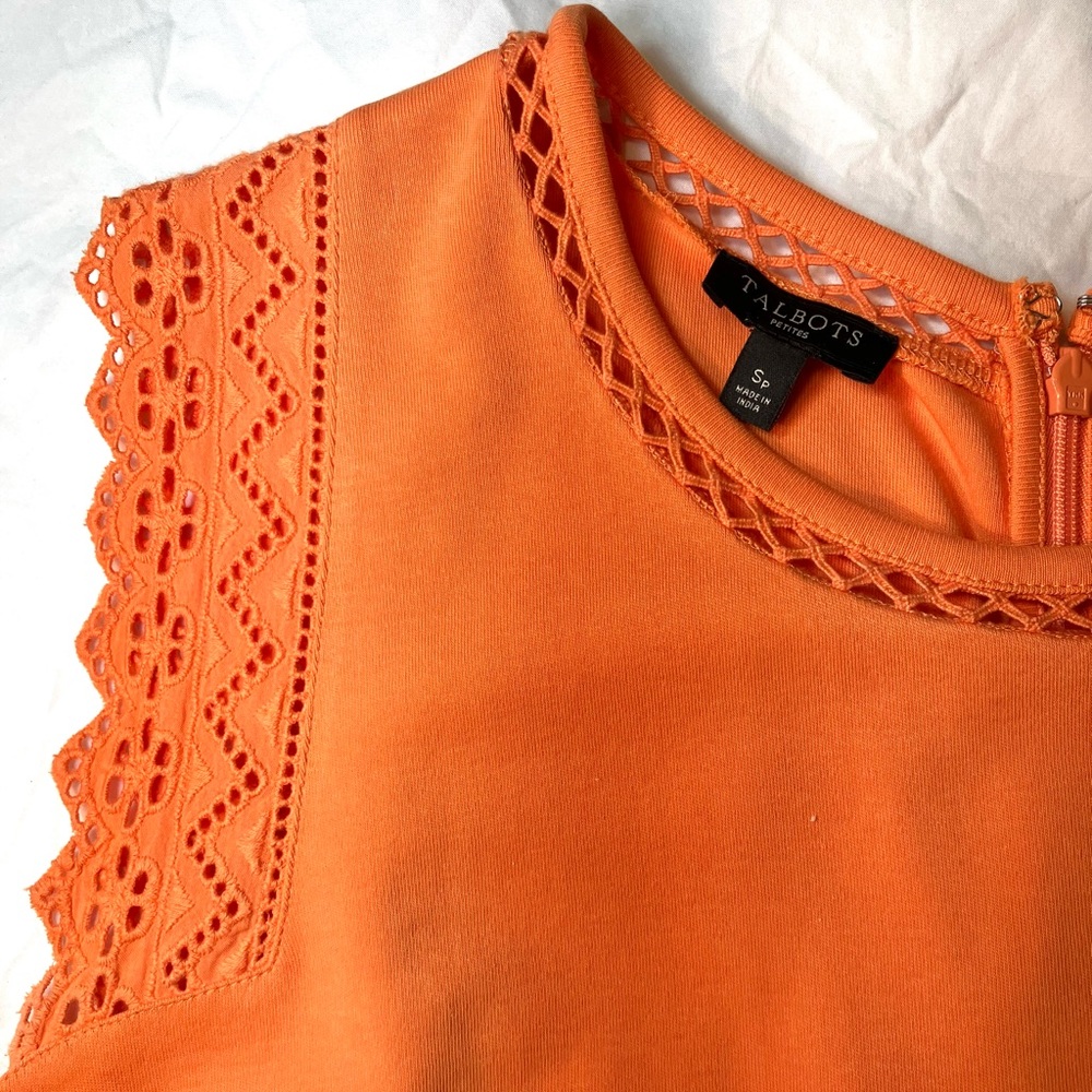 PRICE DROP! Talbots fun orange dress with cute detailed cap sleeves, size SP - Picture 4 of 9